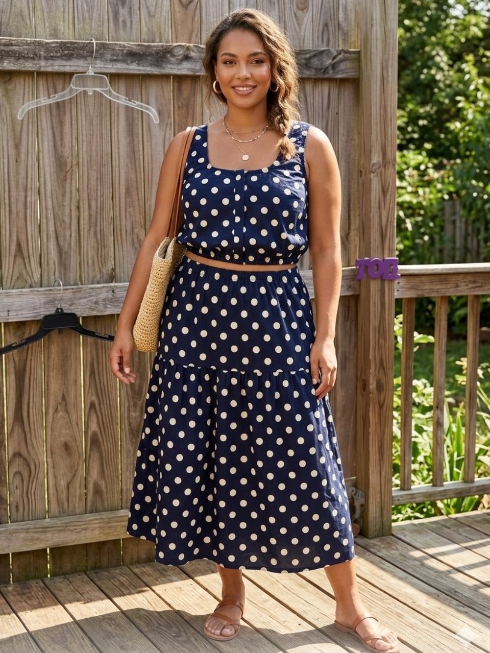 👗A New Day navy polka dot sleeveless top and skirt set